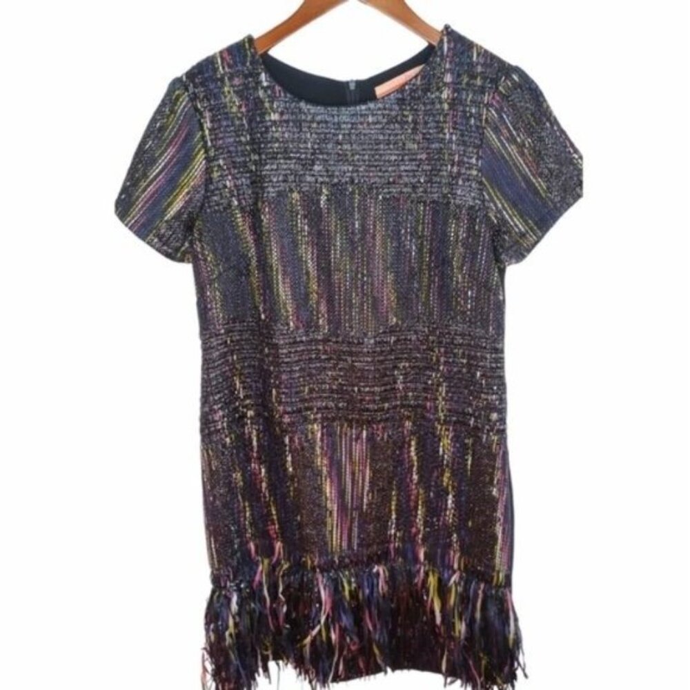 Vilagallo Tea Farrow Fringe Jacquard Dress 42 - Picture 2 of 13